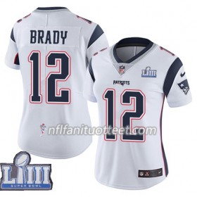Nainen New England Patriots NFL Pelipaita Tom Brady 12 Nike Valkoinen 2019 Super Bowl LIII 